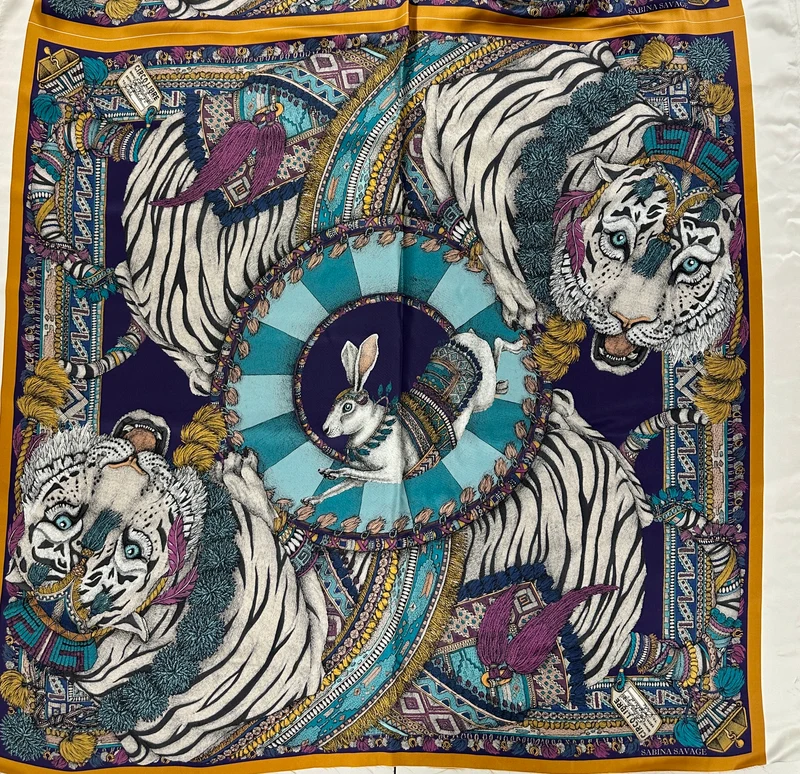 Seidenpanel weißer Tiger & Hase