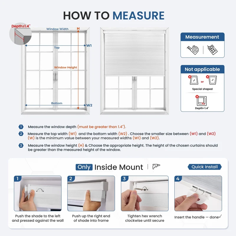 No-Drill | Cordless | Blackout | Free-Stop | Cellular Shades | Customizable