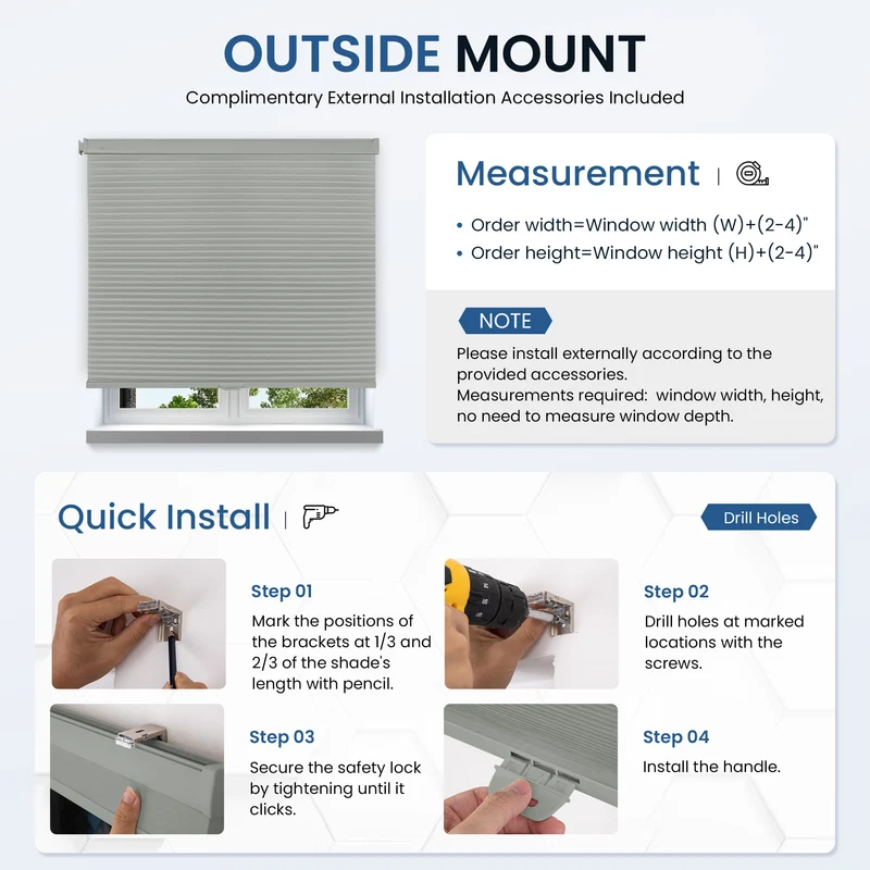 No-Drill | Cordless | Blackout | Free-Stop | Cellular Shades | Customizable