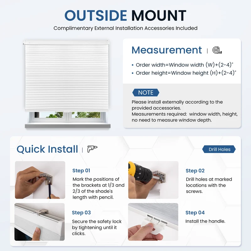 No-Drill | Cordless | Blackout | Free-Stop | Cellular Shades