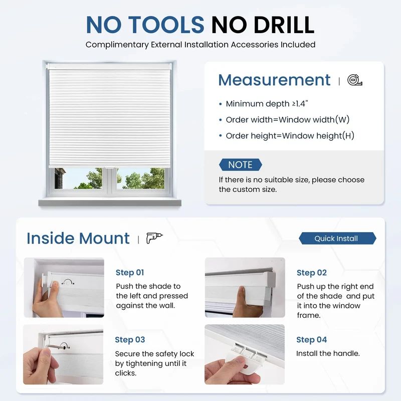 No-Drill | Cordless | Blackout | Free-Stop | Cellular Shades