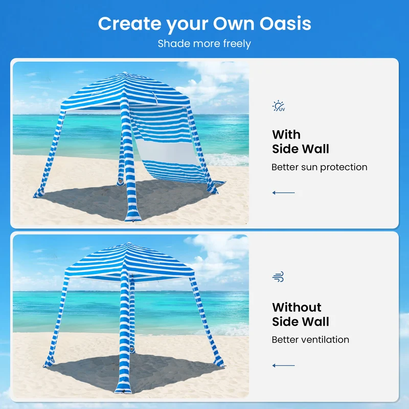 6ft | Detachable Sidewall | With Carry Bag | Beach Cabana Tent