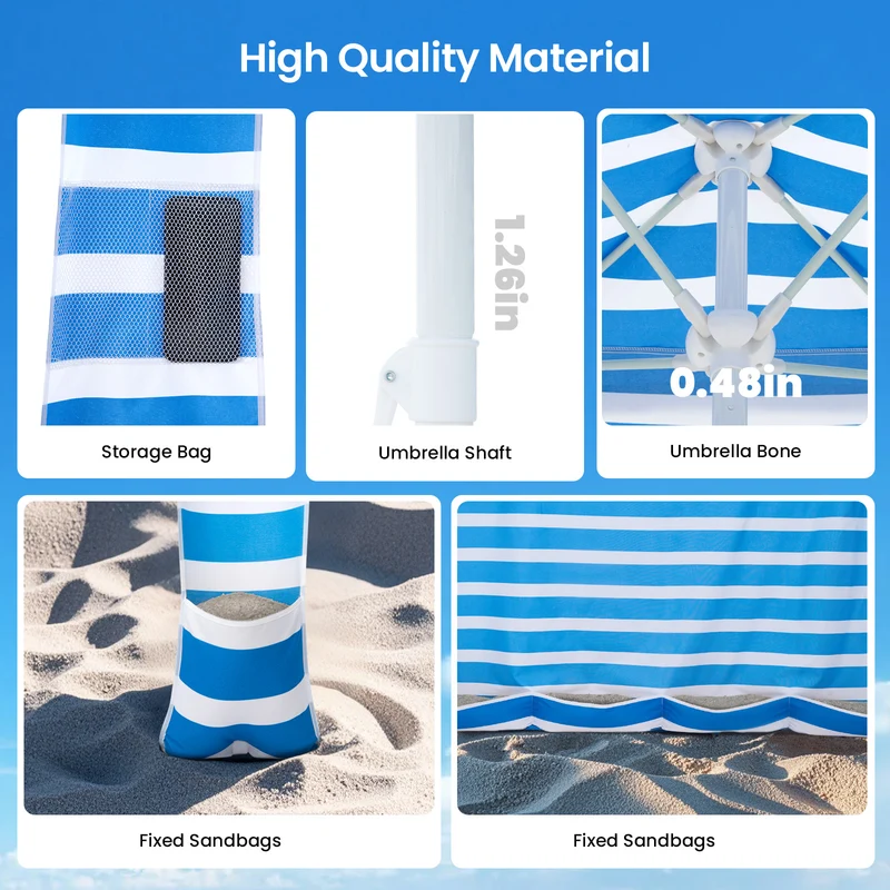 6ft | Detachable Sidewall | With Carry Bag | Beach Cabana Tent