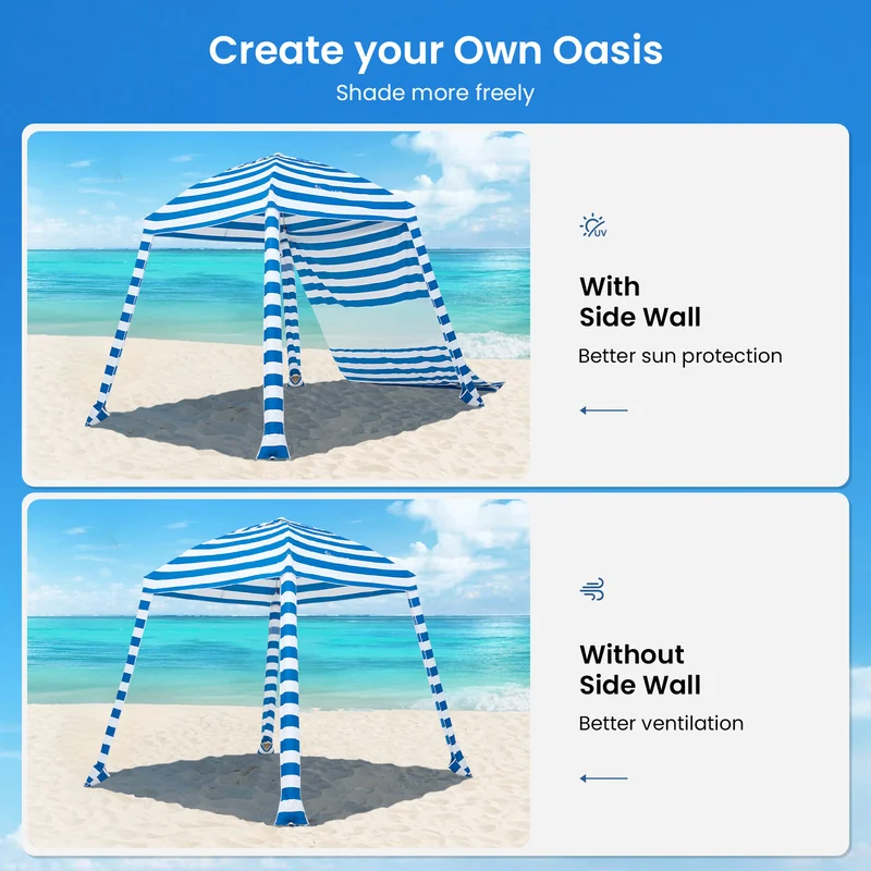 6ft | Detachable Sidewall | With Carry Bag | Beach Cabana Tent