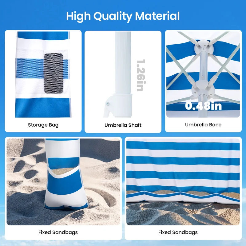 6ft | Detachable Sidewall | With Carry Bag | Beach Cabana Tent