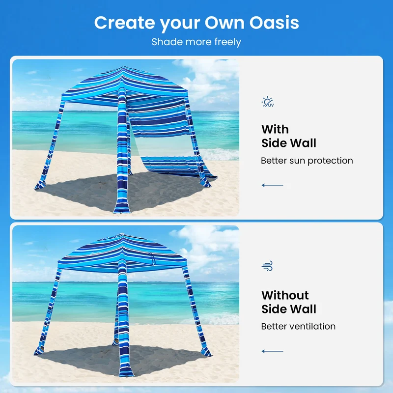 6ft | Detachable Sidewall | With Carry Bag | Beach Cabana Tent