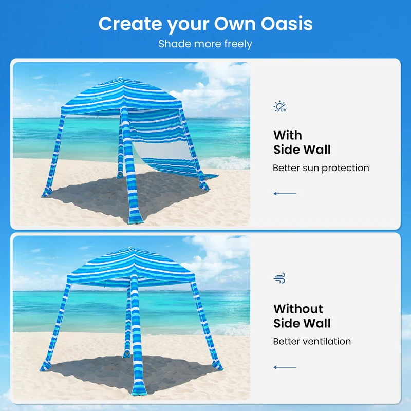 6ft | Detachable Sidewall | With Carry Bag | Beach Cabana Tent