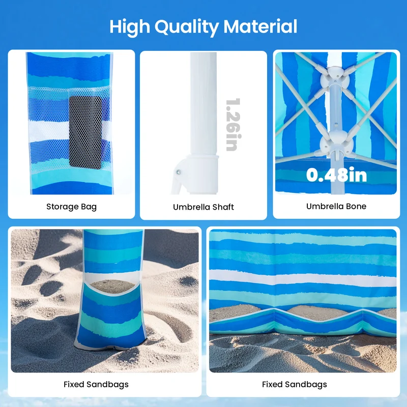 6ft | Detachable Sidewall | With Carry Bag | Beach Cabana Tent