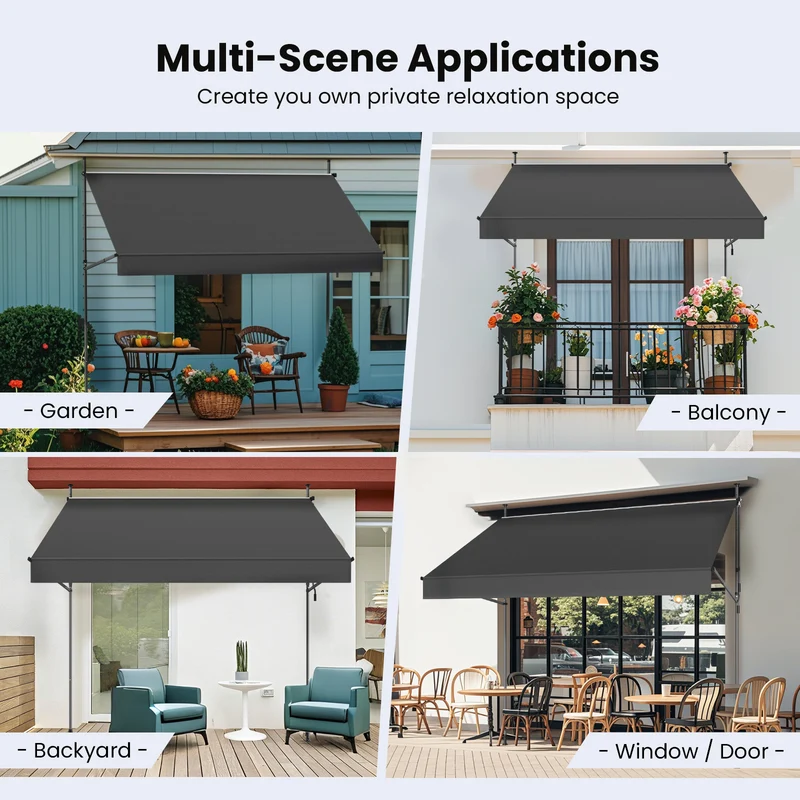 No Drilling | Retractable | Awning | Outdoor Sun Shade