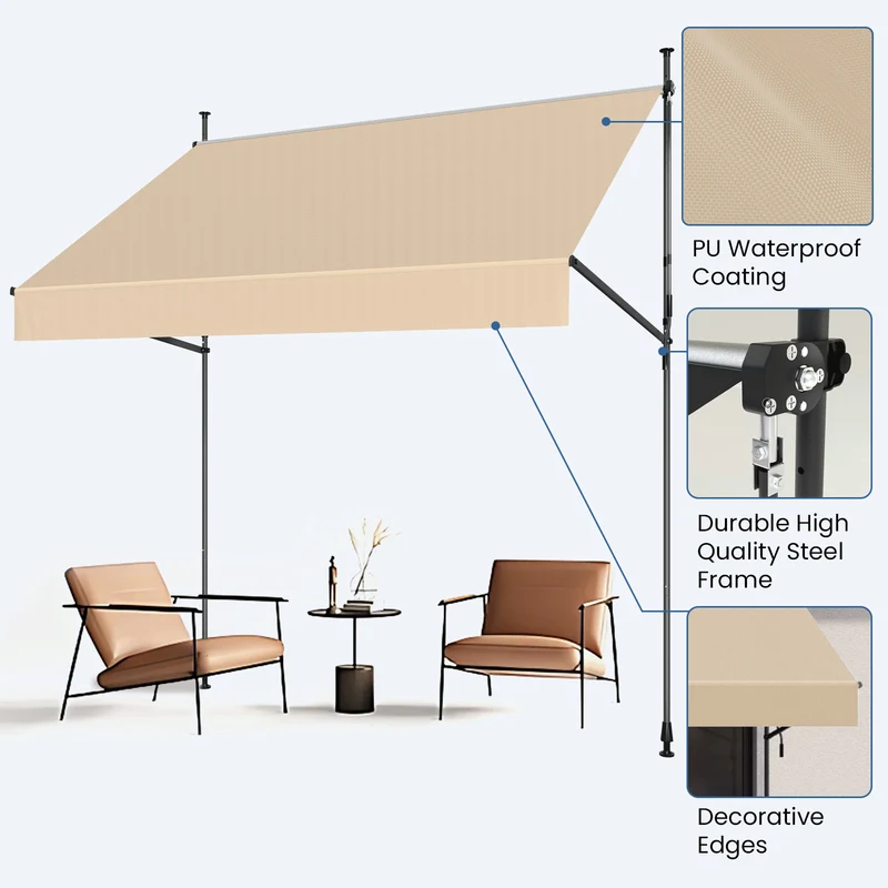 No Drilling | Retractable | Awning | Outdoor Sun Shade