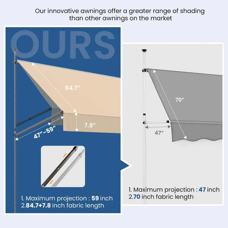 No Drilling | Retractable | Awning | Outdoor Sun Shade