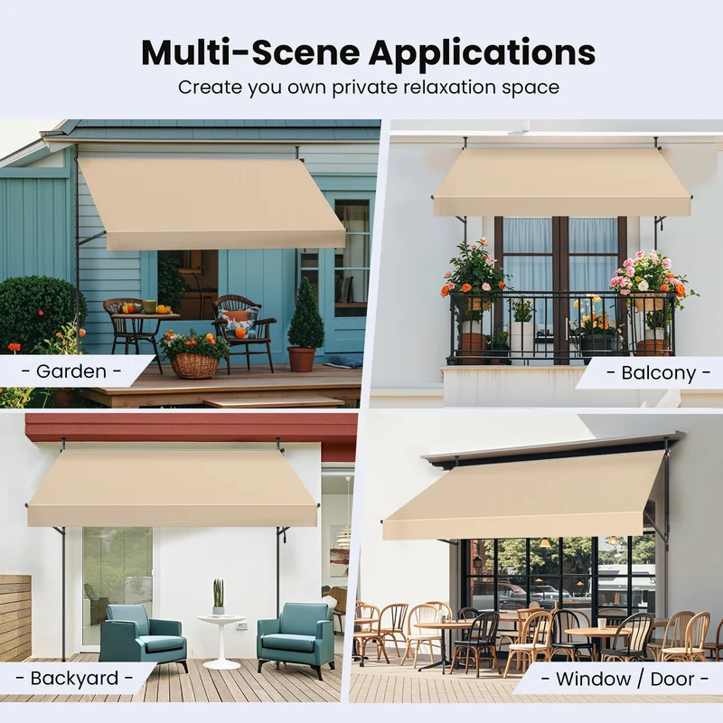 No Drilling | Retractable | Awning | Outdoor Sun Shade