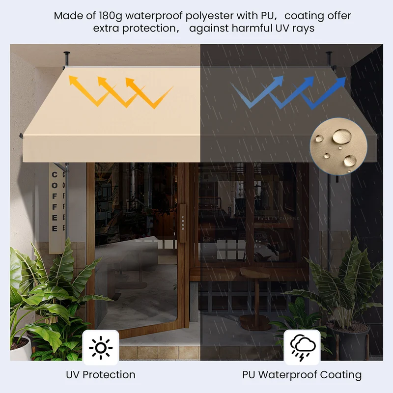 No Drilling | Retractable | Awning | Outdoor Sun Shade