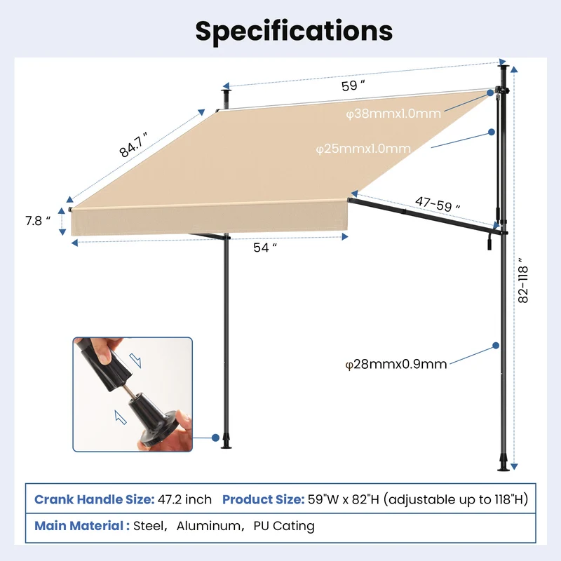 No Drilling | Retractable | Awning | Outdoor Sun Shade