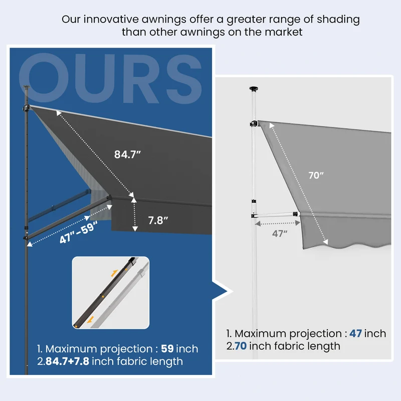 No Drilling | Retractable | Awning | Outdoor Sun Shade