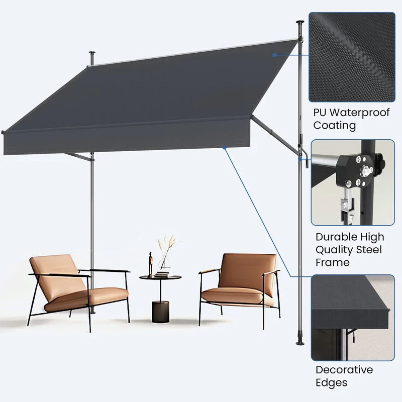 No Drilling | Retractable | Awning | Outdoor Sun Shade