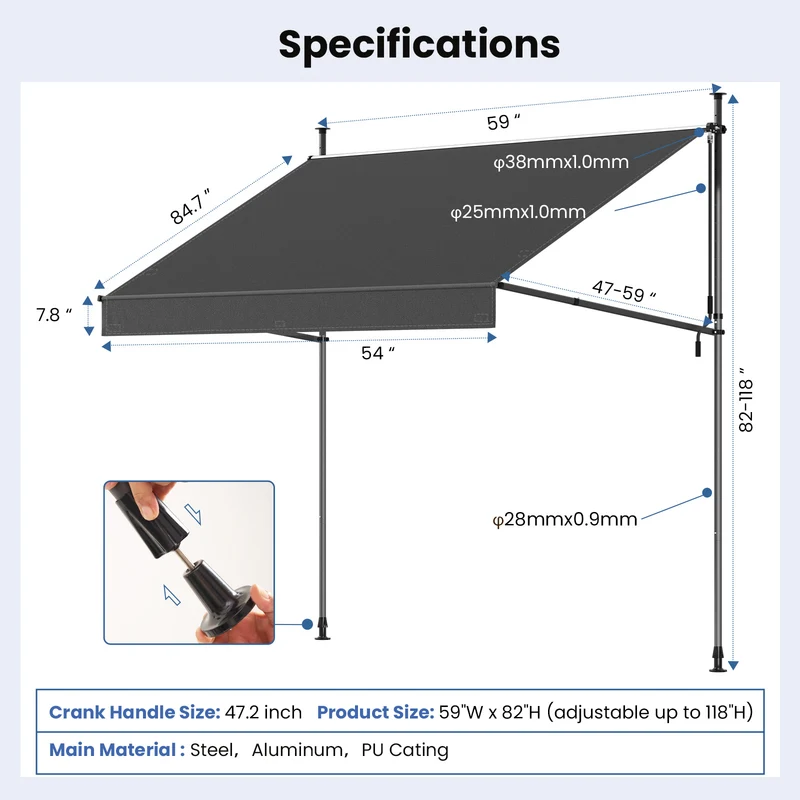 No Drilling | Retractable | Awning | Outdoor Sun Shade
