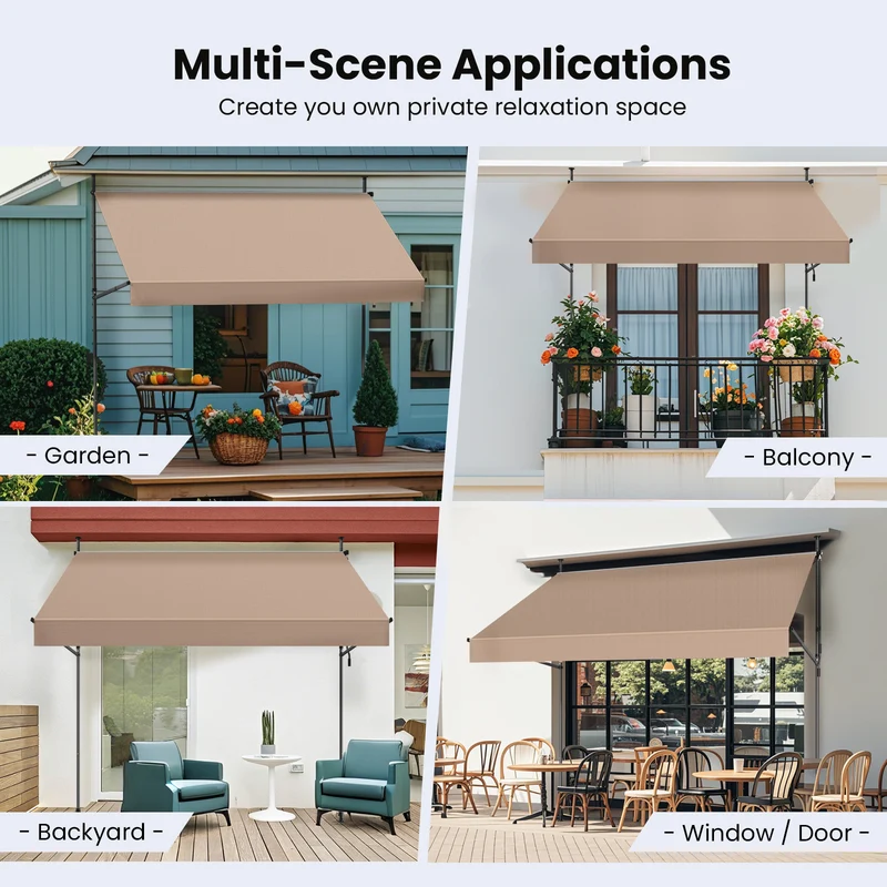 No Drilling | Retractable | Awning | Outdoor Sun Shade