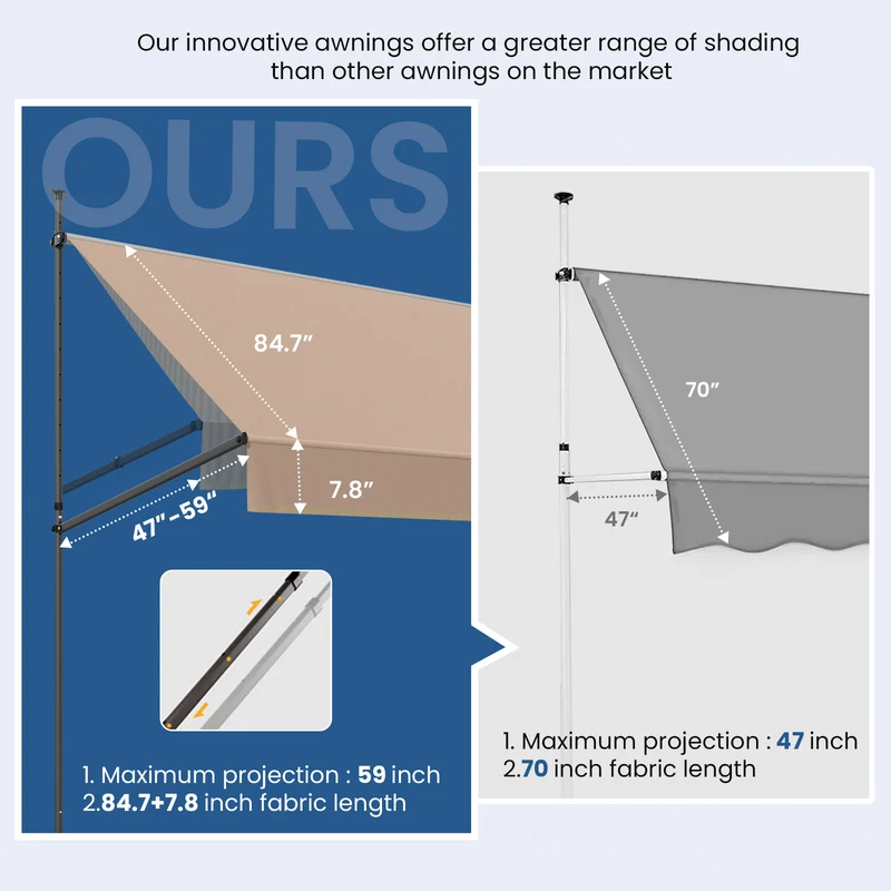 No Drilling | Retractable | Awning | Outdoor Sun Shade