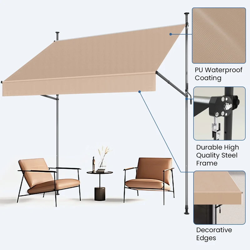 No Drilling | Retractable | Awning | Outdoor Sun Shade