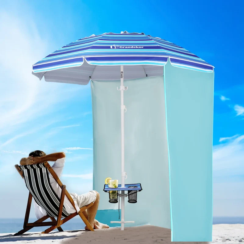 7ft | Built-in Table Tray & Hook & Shade Cloth | Beach Umbrella