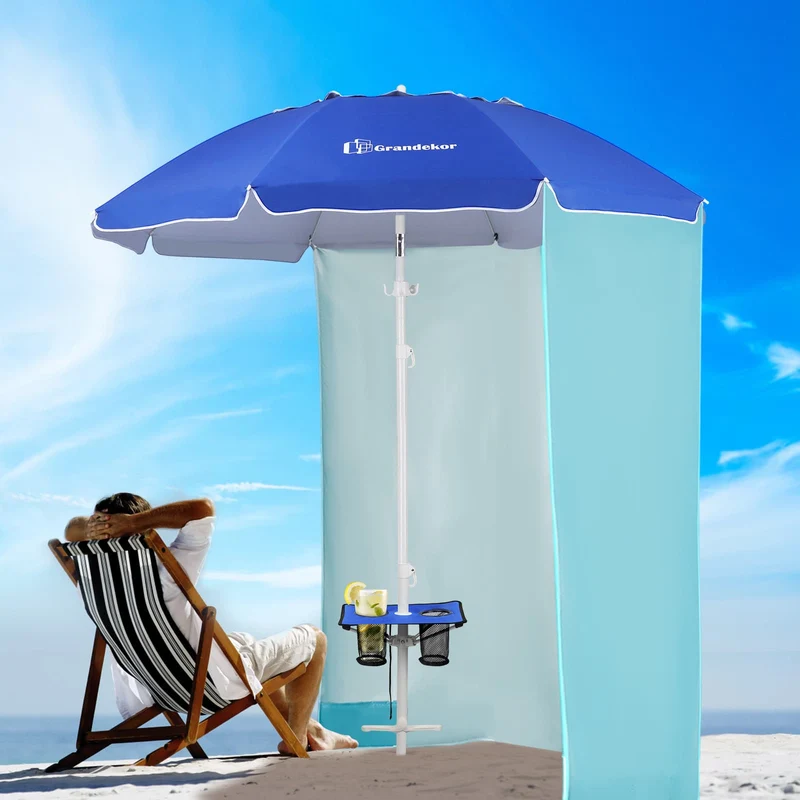 7ft | Built-in Table Tray & Hook & Shade Cloth | Beach Umbrella