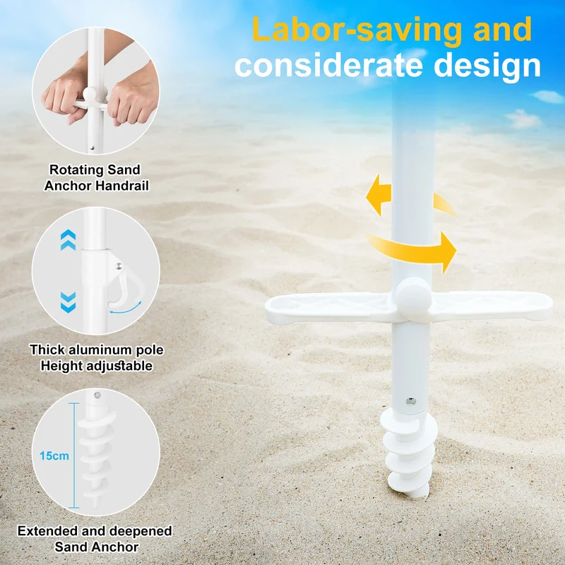7ft | Built-in Table Tray & Hook & Shade Cloth | Beach Umbrella
