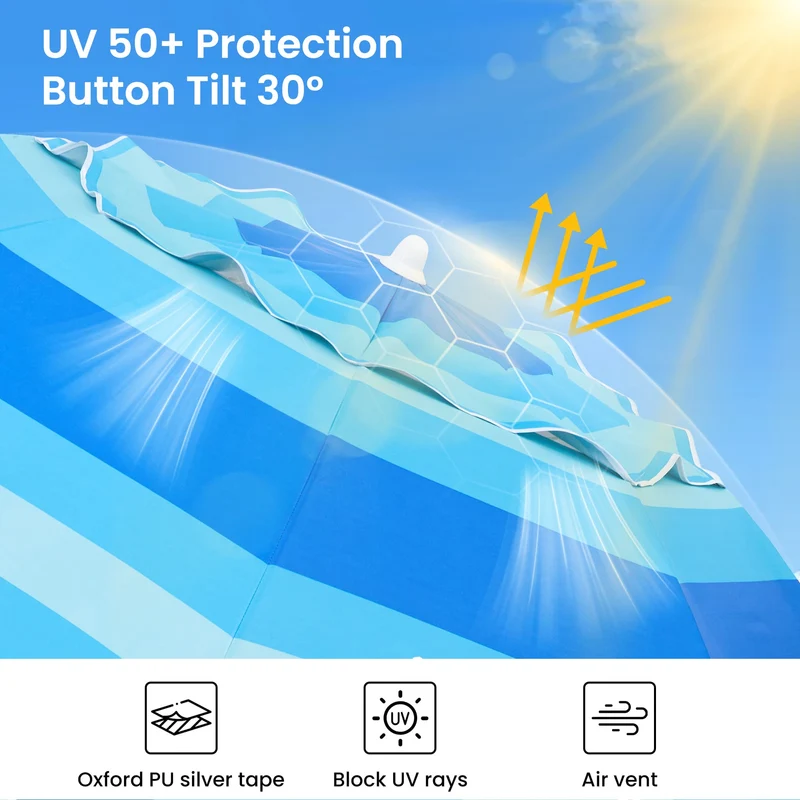 7ft | Built-in Table Tray & Hook & Shade Cloth | Beach Umbrella