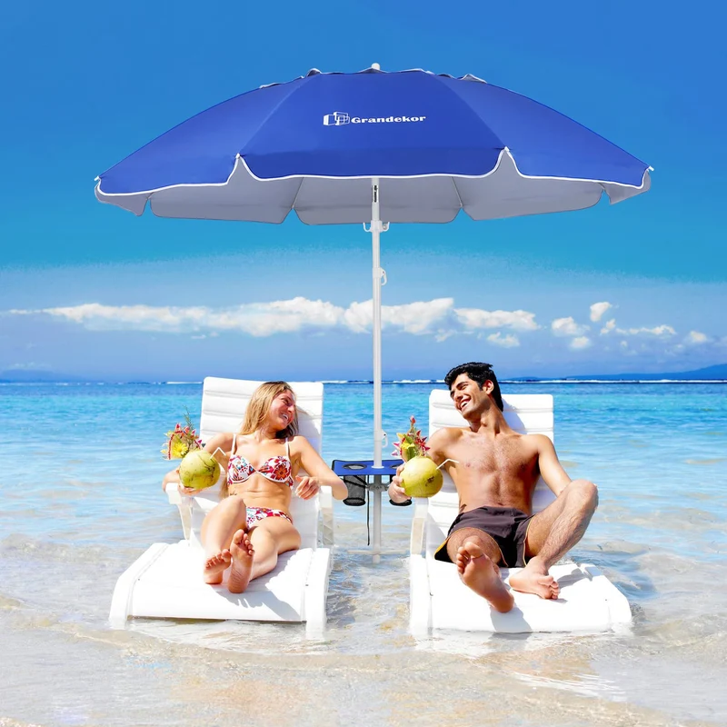 7ft | Built-in Table Tray & Hook | Beach Umbrella