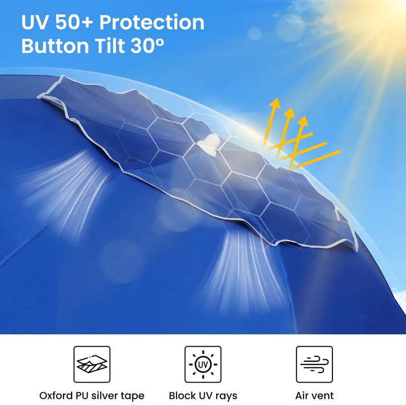 7ft | Built-in Table Tray & Hook | Beach Umbrella
