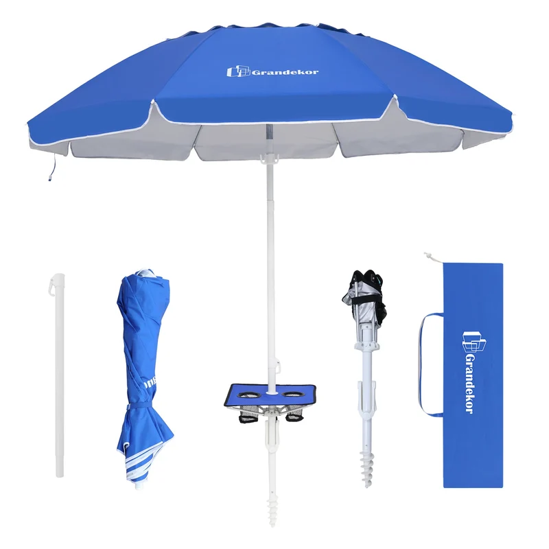 7ft | Built-in Table Tray & Hook | Beach Umbrella