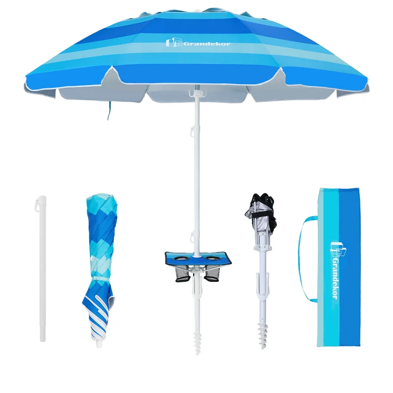 7ft | Built-in Table Tray & Hook | Beach Umbrella