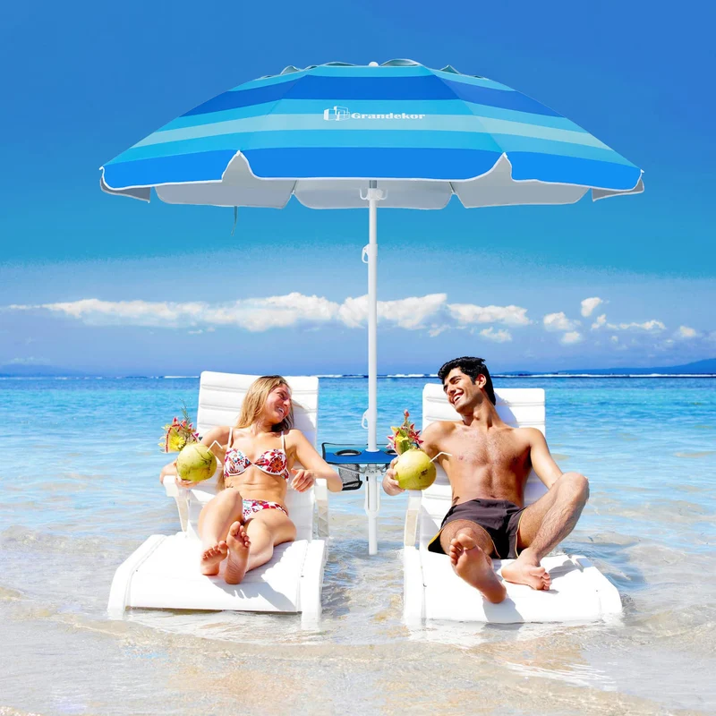 7ft | Built-in Table Tray & Hook | Beach Umbrella