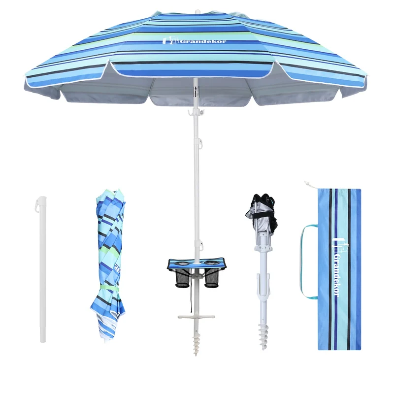 7ft | Built-in Table Tray & Hook | Beach Umbrella