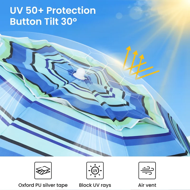 7ft | Built-in Table Tray & Hook | Beach Umbrella