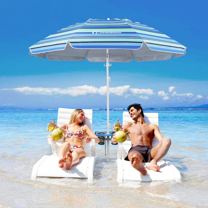 7ft | Built-in Table Tray & Hook | Beach Umbrella