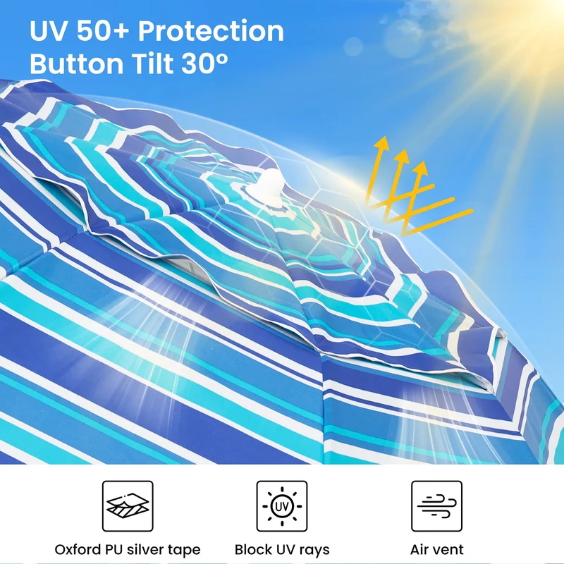 7ft | Built-in Table Tray & Hook | Beach Umbrella