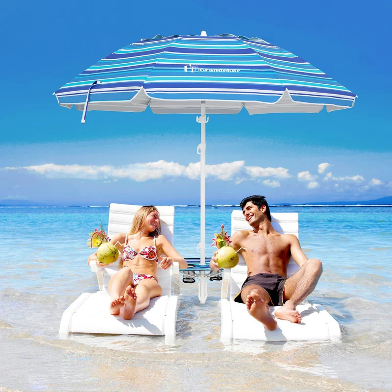 7ft | Built-in Table Tray & Hook | Beach Umbrella