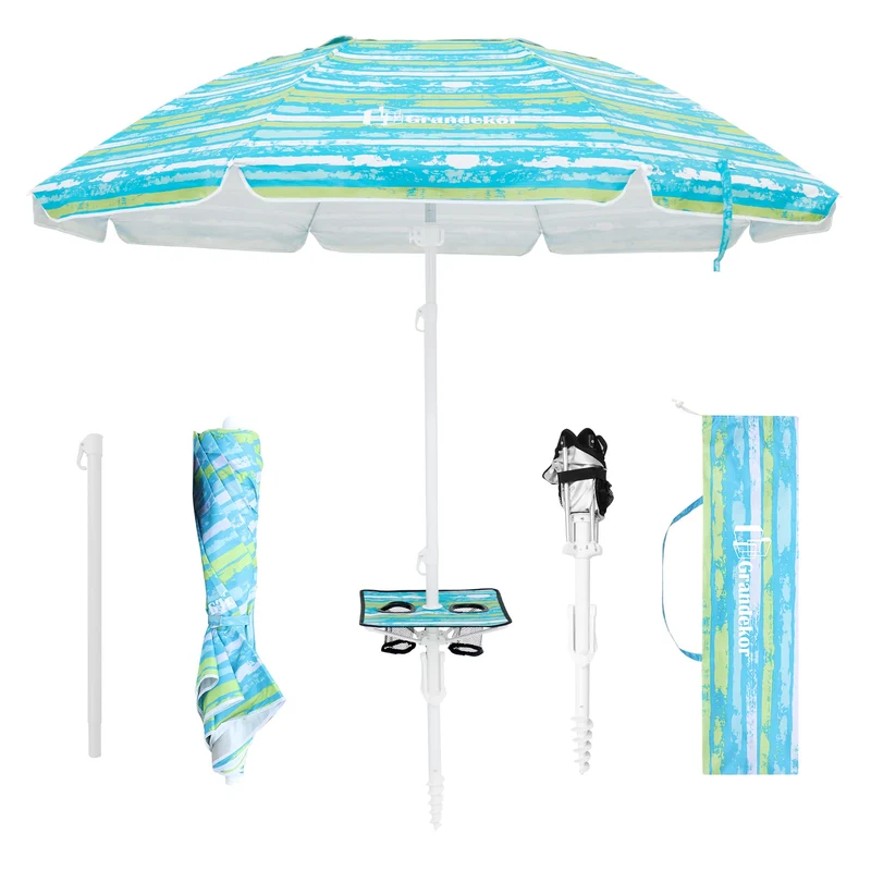 7ft | Built-in Table Tray & Hook | Beach Umbrella