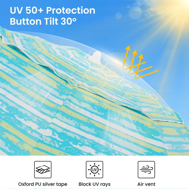 7ft | Built-in Table Tray & Hook | Beach Umbrella