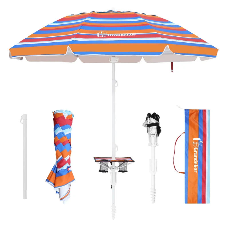 7ft | Built-in Table Tray & Hook | Beach Umbrella