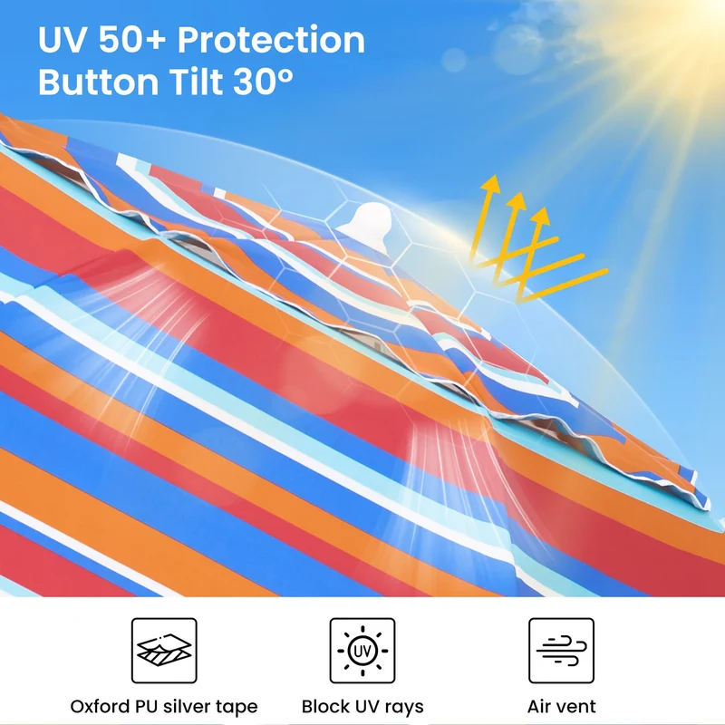 7ft | Built-in Table Tray & Hook | Beach Umbrella