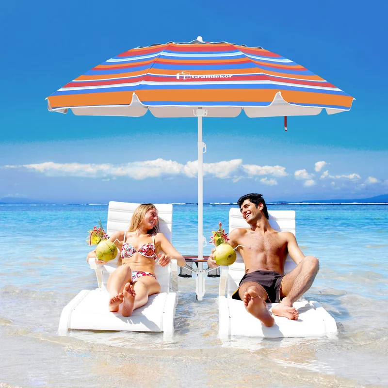 7ft | Built-in Table Tray & Hook | Beach Umbrella