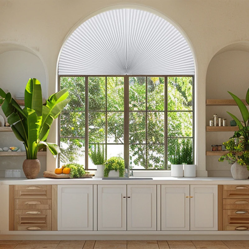 Blackout | Trim-to-Fit | Peel and Stick | Arch Cellular Shades | White