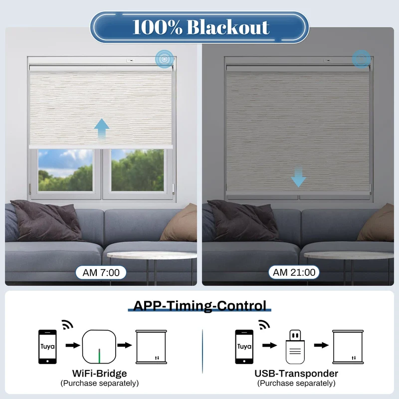 Motorized | Blackout | Rechargeable | Roller Shades | Textured Fabric | Customizable