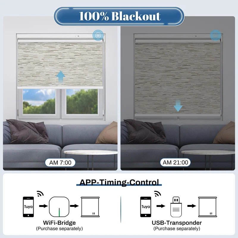 Motorized | Blackout | Rechargeable | Roller Shades | Textured Fabric | Customizable