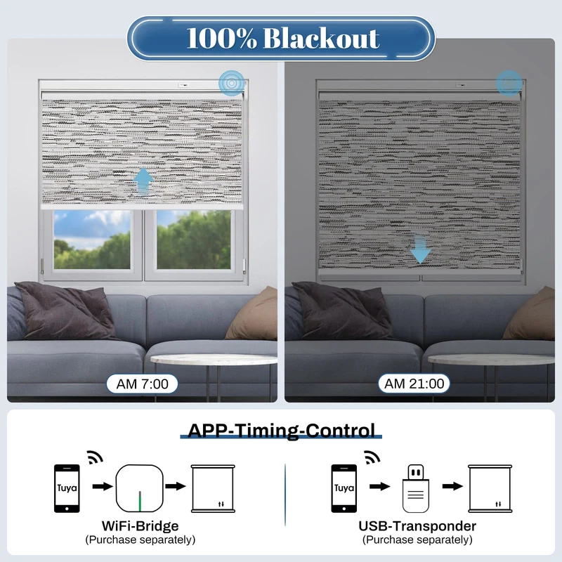 Motorized | Blackout | Rechargeable | Roller Shades | Textured Fabric | Customizable