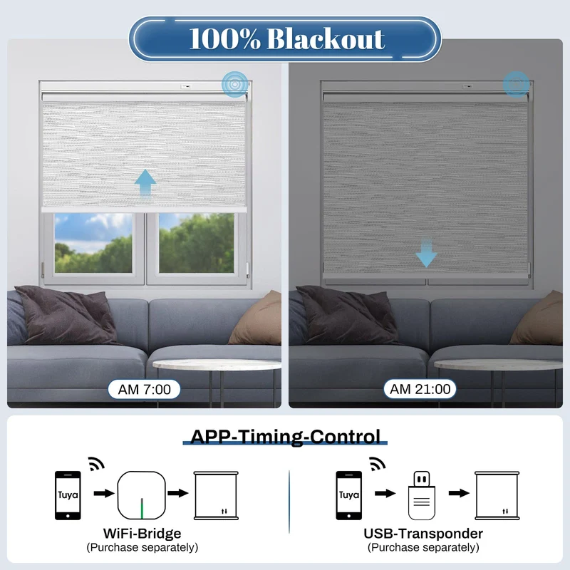 Motorized | Blackout | Rechargeable | Roller Shades | Textured Fabric | Customizable