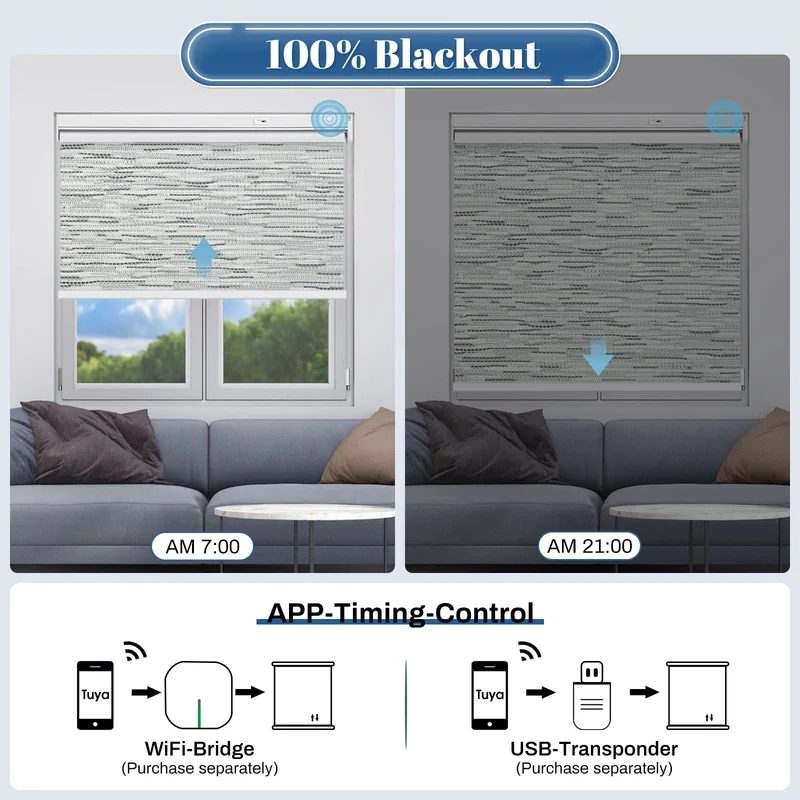 Motorized | Blackout | Rechargeable | Roller Shades | Textured Fabric | Customizable
