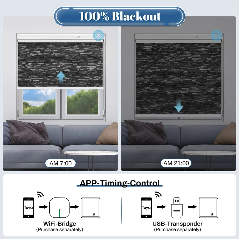 Motorized | Blackout | Rechargeable | Roller Shades | Textured Fabric | Customizable